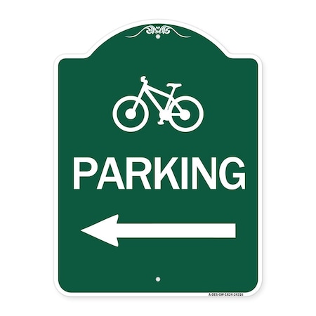 Signmission BicycleParking Left Arrow, Green & White Aluminum Architectural Sign, 18" x 24", GW-1824-24316 A-DES-GW-1824-24316